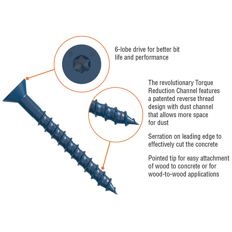 TNT Titen Turbo Concrete and Masonry Screw TNT25400TF 6.35 x 83 (Box of 100)