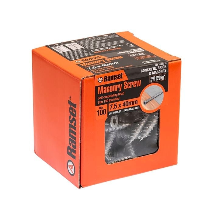 Ramset 7.5 x 40mm Galvanised Masonry Anchor Screw(100 pcs/box)